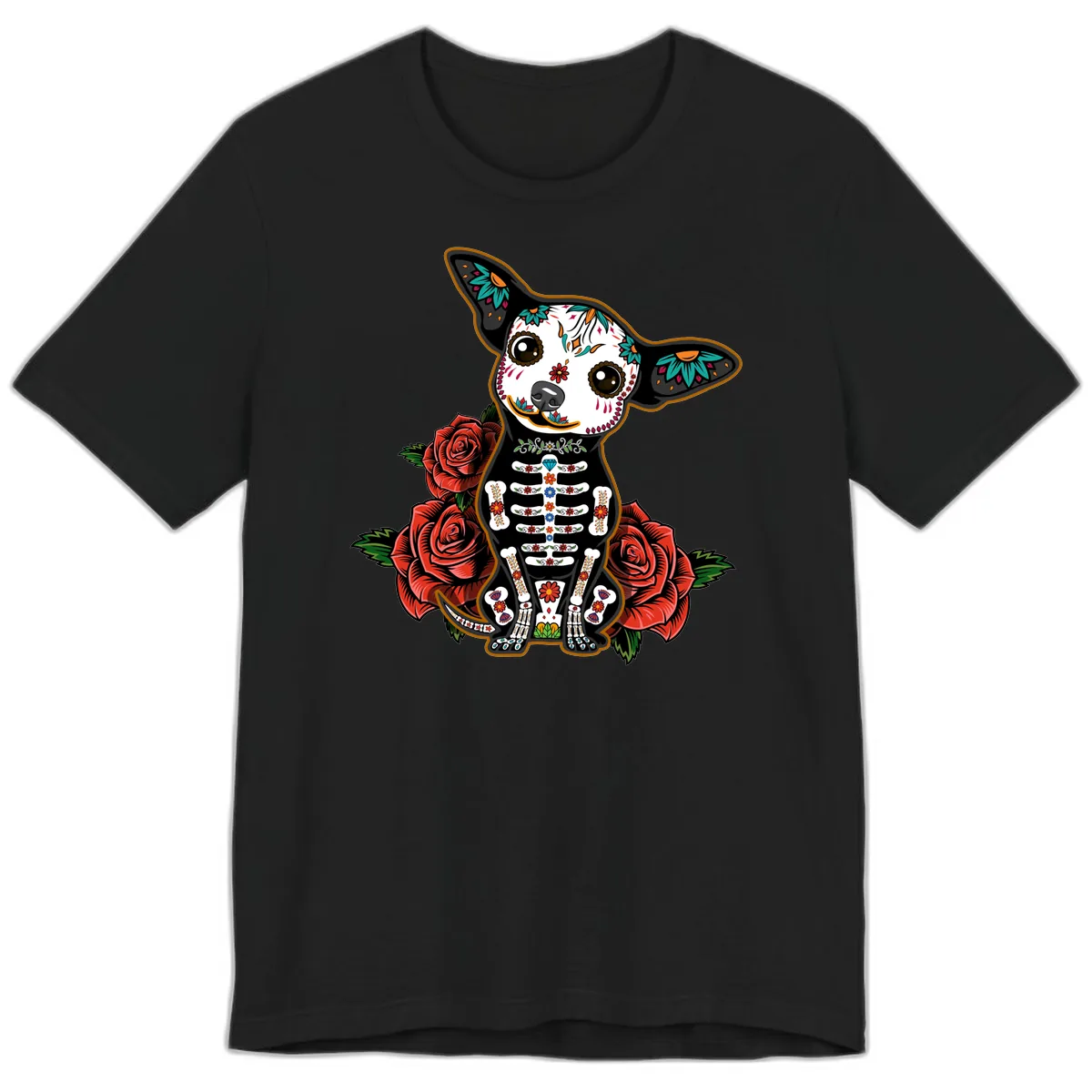 Día de los Muertos Chihuahua Sugar Skull Dog Premium T-Shirt in Black