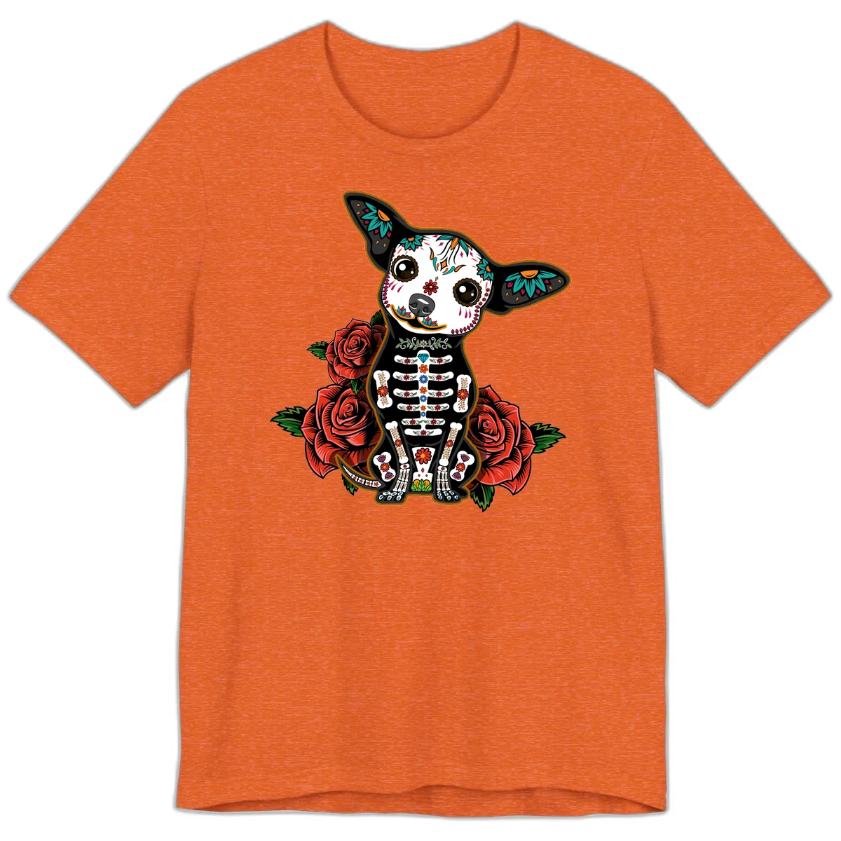 Día de los Muertos Chihuahua Sugar Skull Dog Premium T-Shirt in Heather Orange