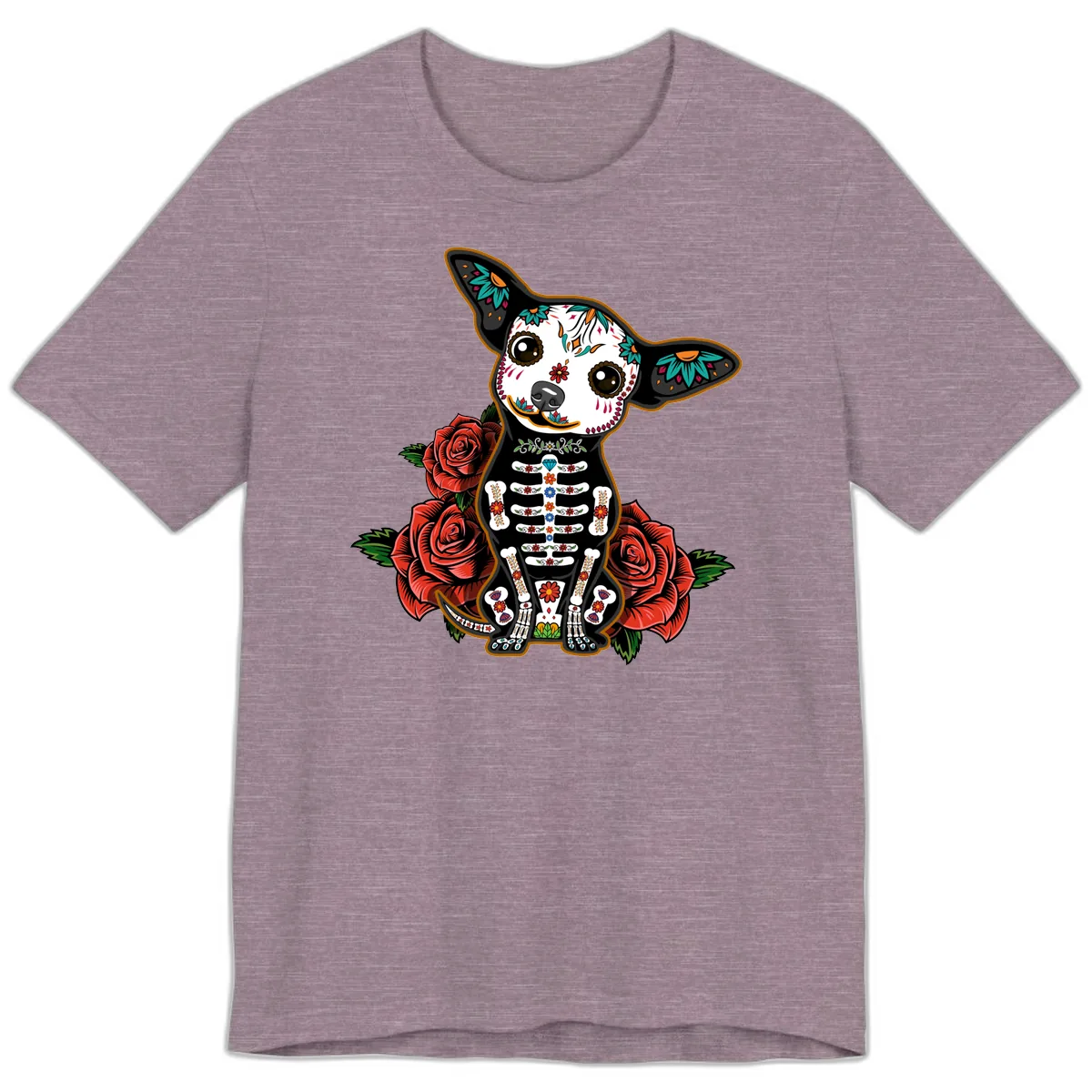 Día de los Muertos Chihuahua Sugar Skull Dog Premium T-Shirt in Heather Purple