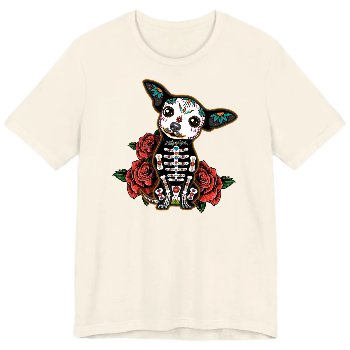 Día de los Muertos Chihuahua Sugar Skull Dog Premium T-Shirt in Natural