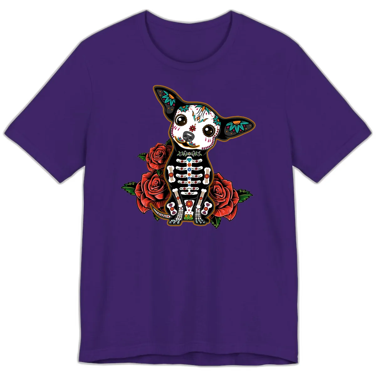 Día de los Muertos Chihuahua Sugar Skull Dog Premium T-Shirt in Team Purple