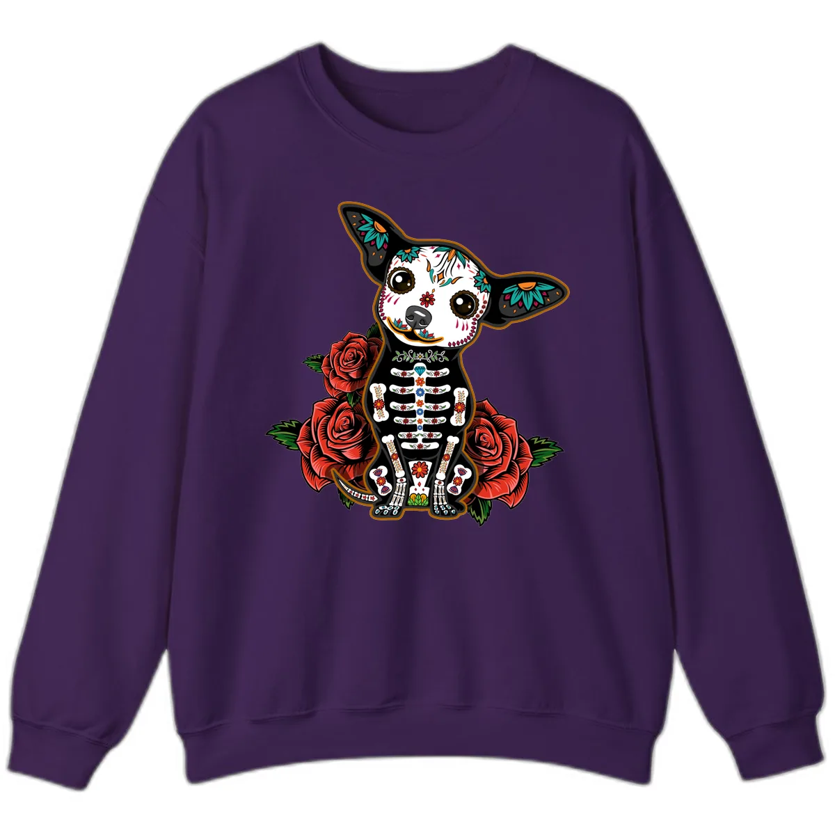 Día de los Muertos Chihuahua Sugar Skull Dog Sweatshirt in Purple