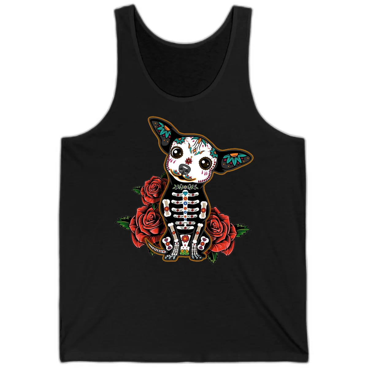 Día de los Muertos Chihuahua Sugar Skull Dog Tank in Black