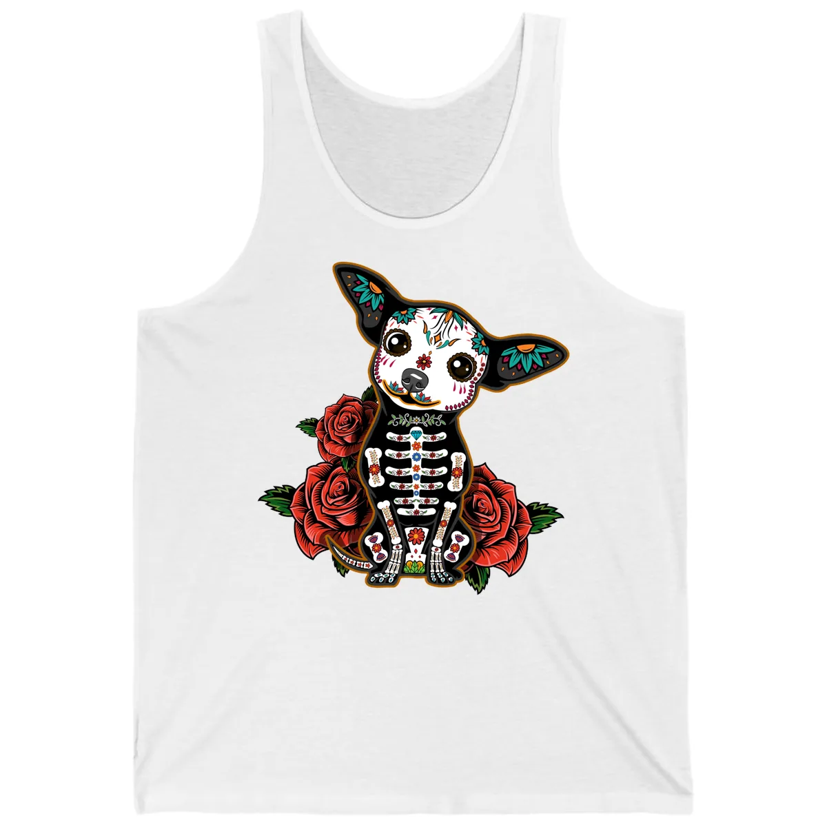 Día de los Muertos Chihuahua Sugar Skull Dog Tank in White