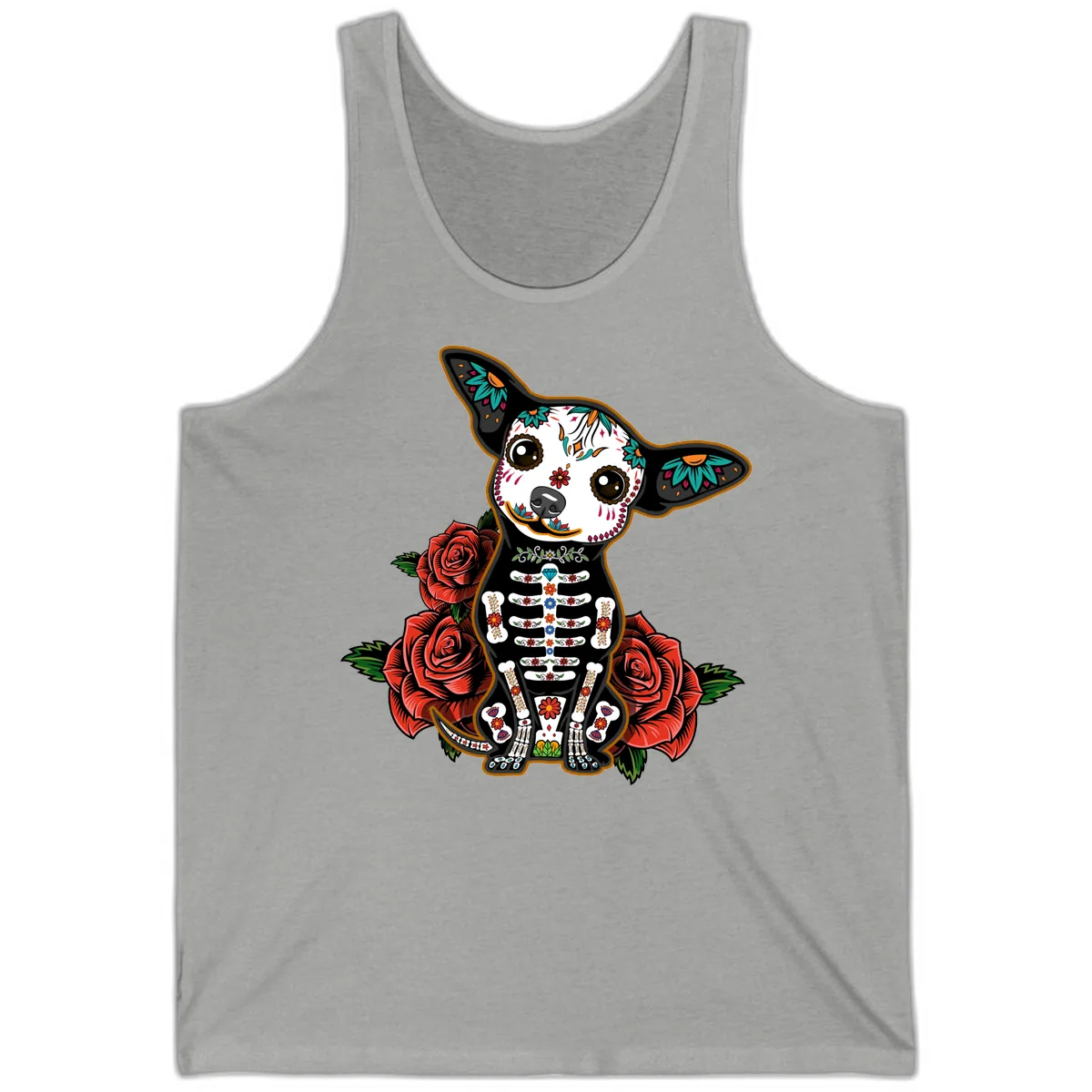 Día de los Muertos Chihuahua Sugar Skull Dog Tank in Athletic Heather