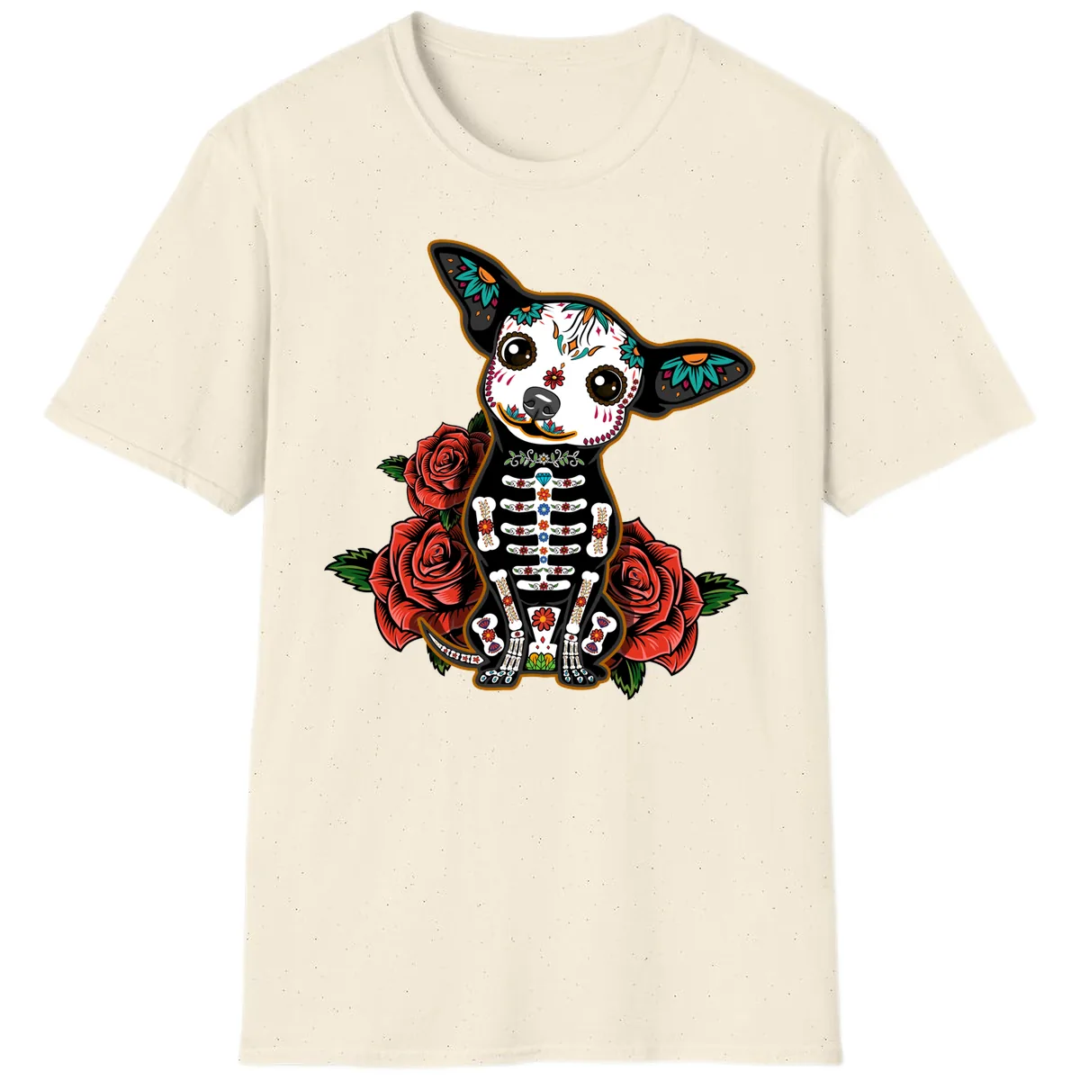 Día de los Muertos Chihuahua Sugar Skull Dog T-Shirt in Natural
