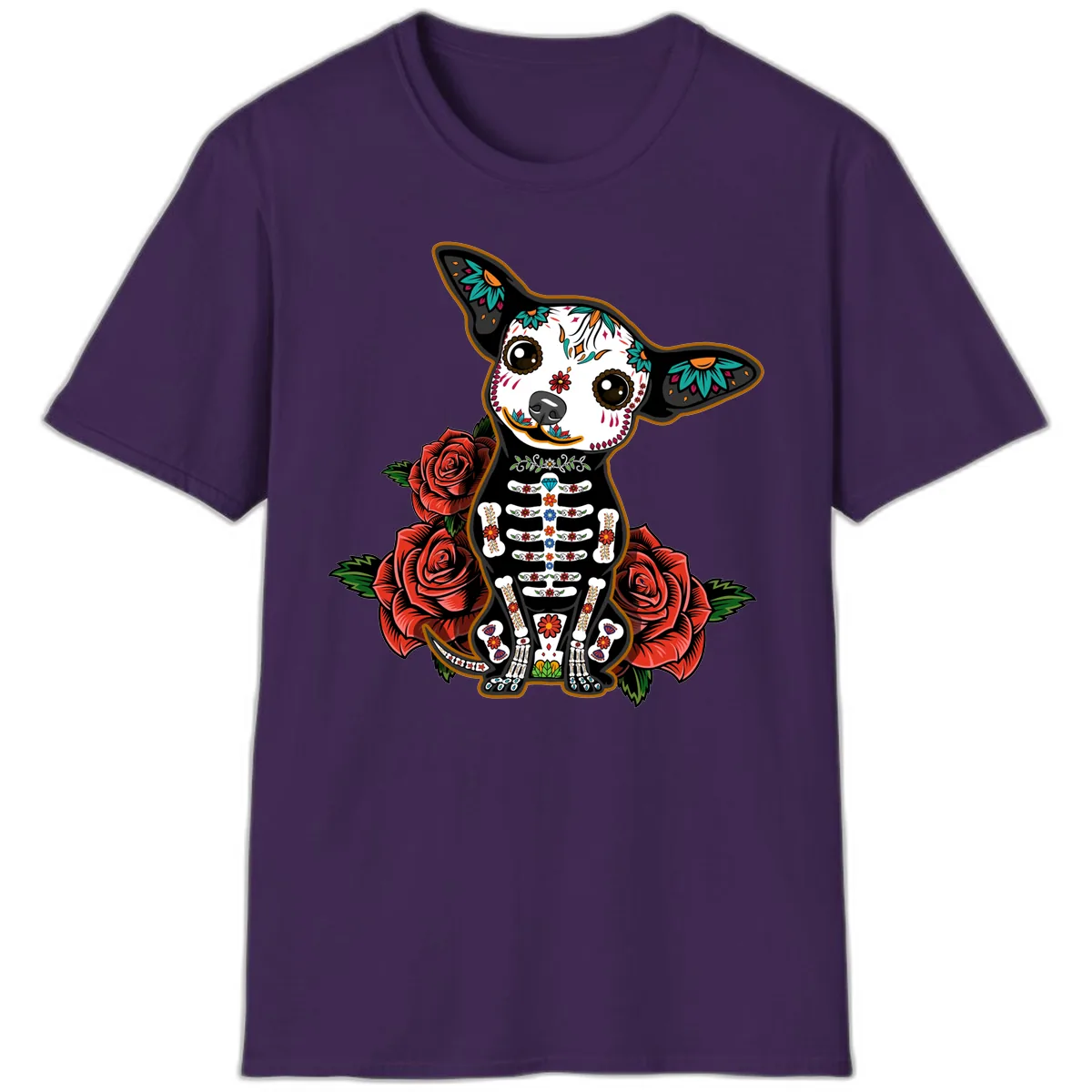 Día de los Muertos Chihuahua Sugar Skull Dog T-Shirt in Purple