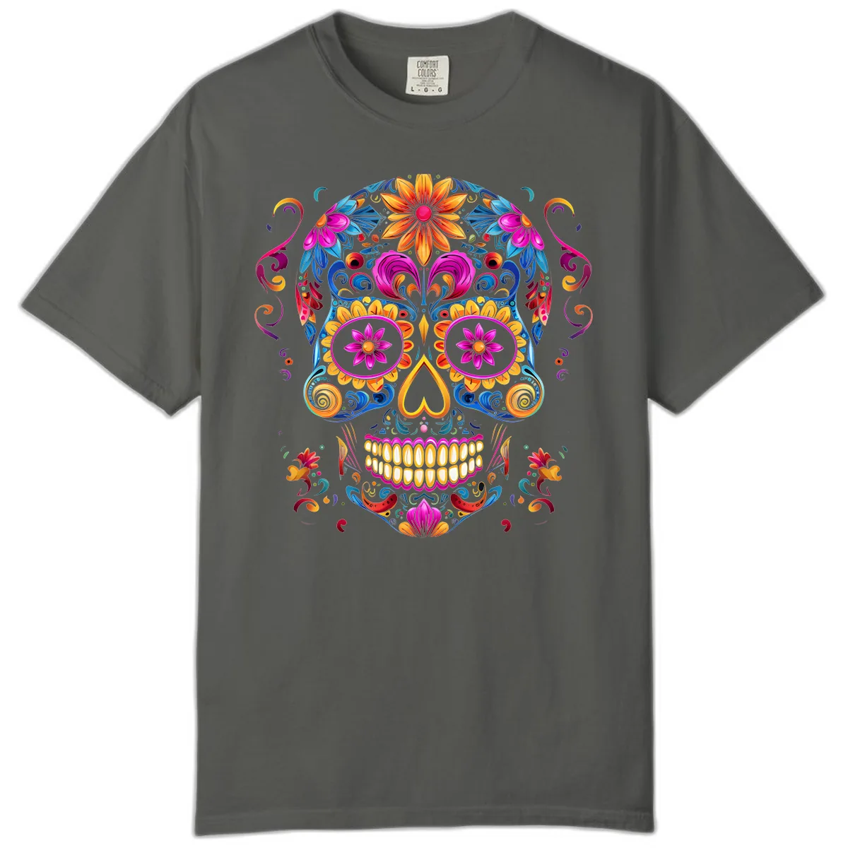 Vibrant Floral Sugar Skull Calavera Art Comfort Color in Pepper