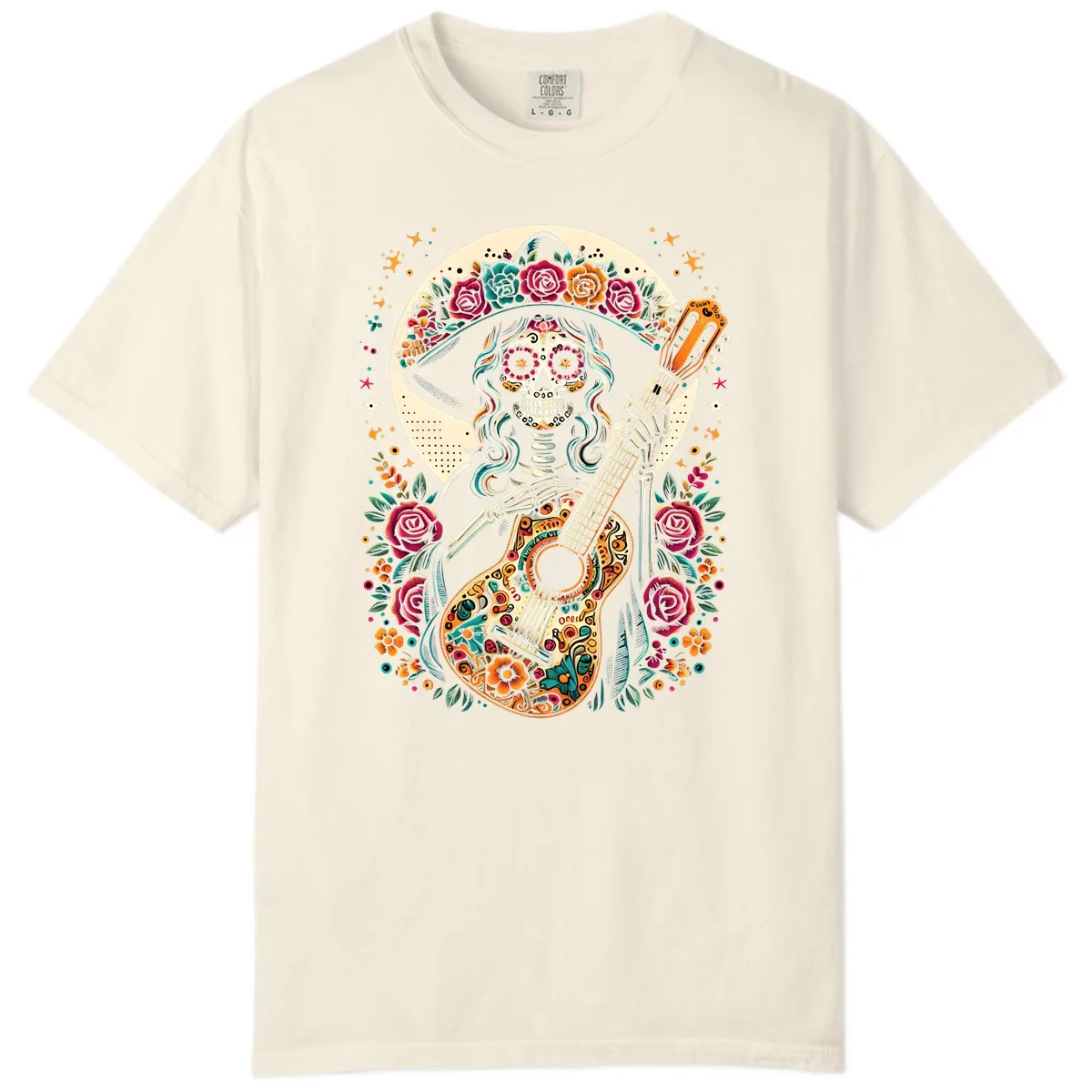 Calavera Guitarist with Floral Crown Comfort Color in Ivory