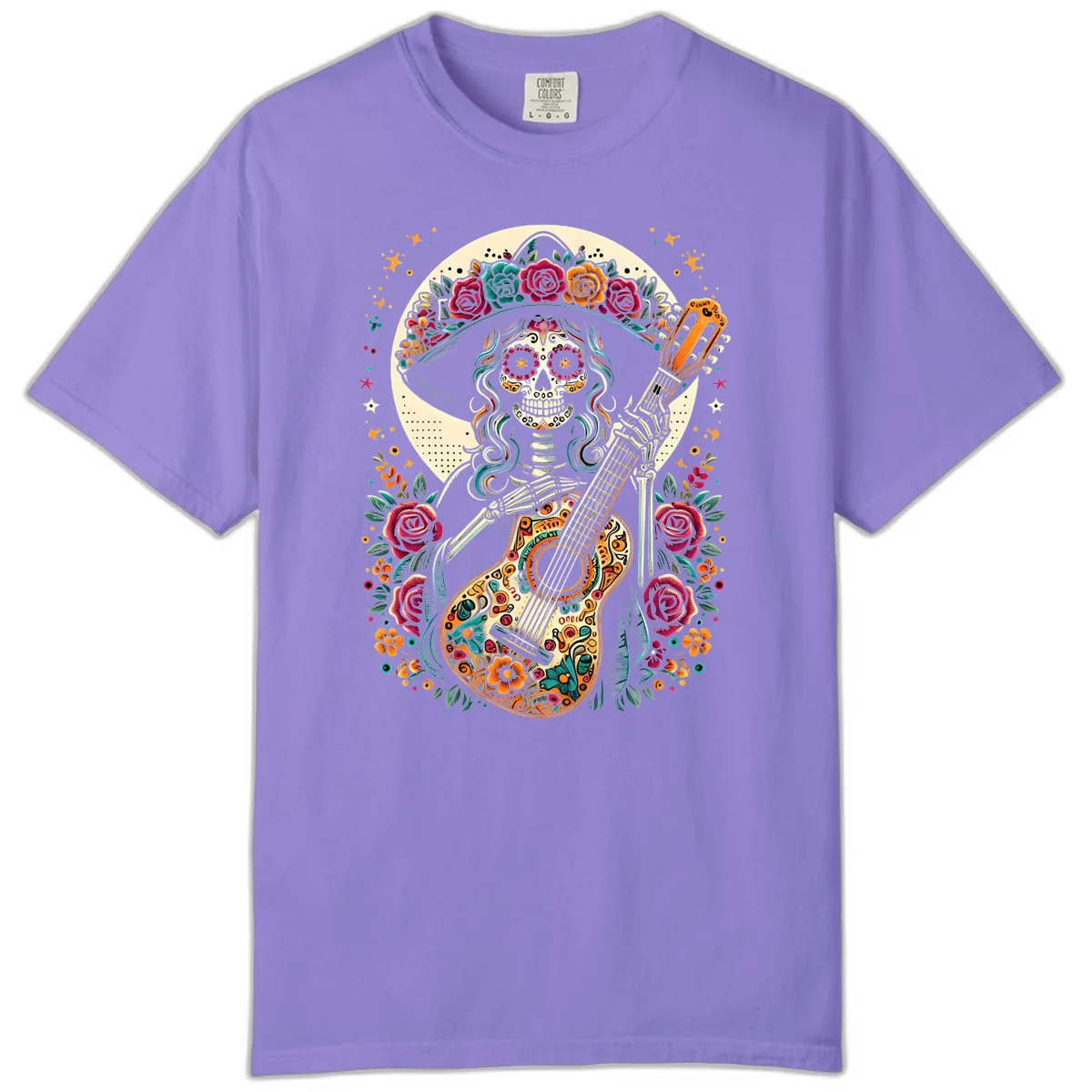 Calavera Guitarist with Floral Crown Comfort Color in Violet