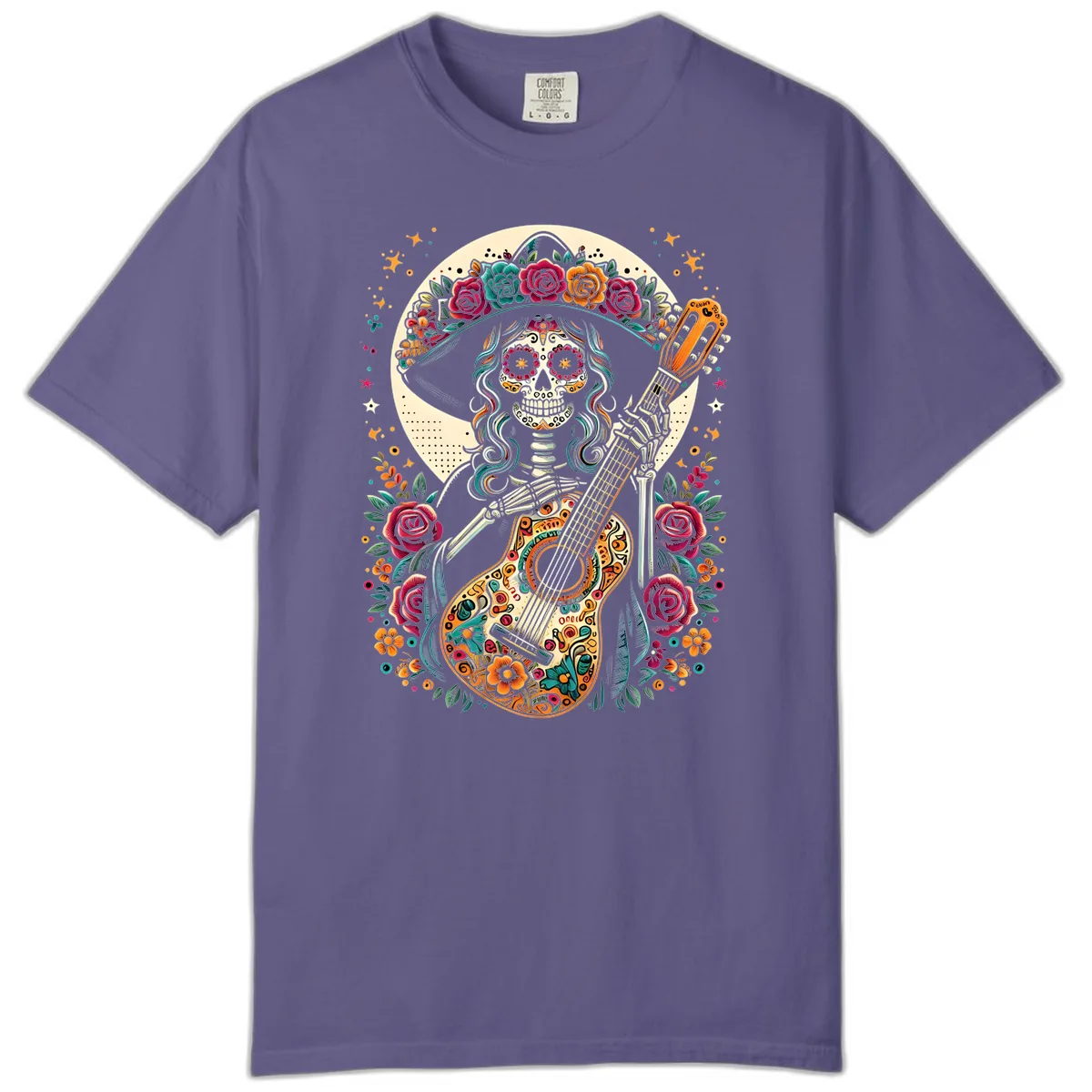 Calavera Guitarist with Floral Crown Comfort Color in Grape