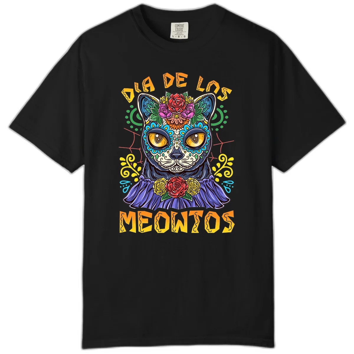 Día de los Meowtos Sugar Skull Cat Comfort Color in Black