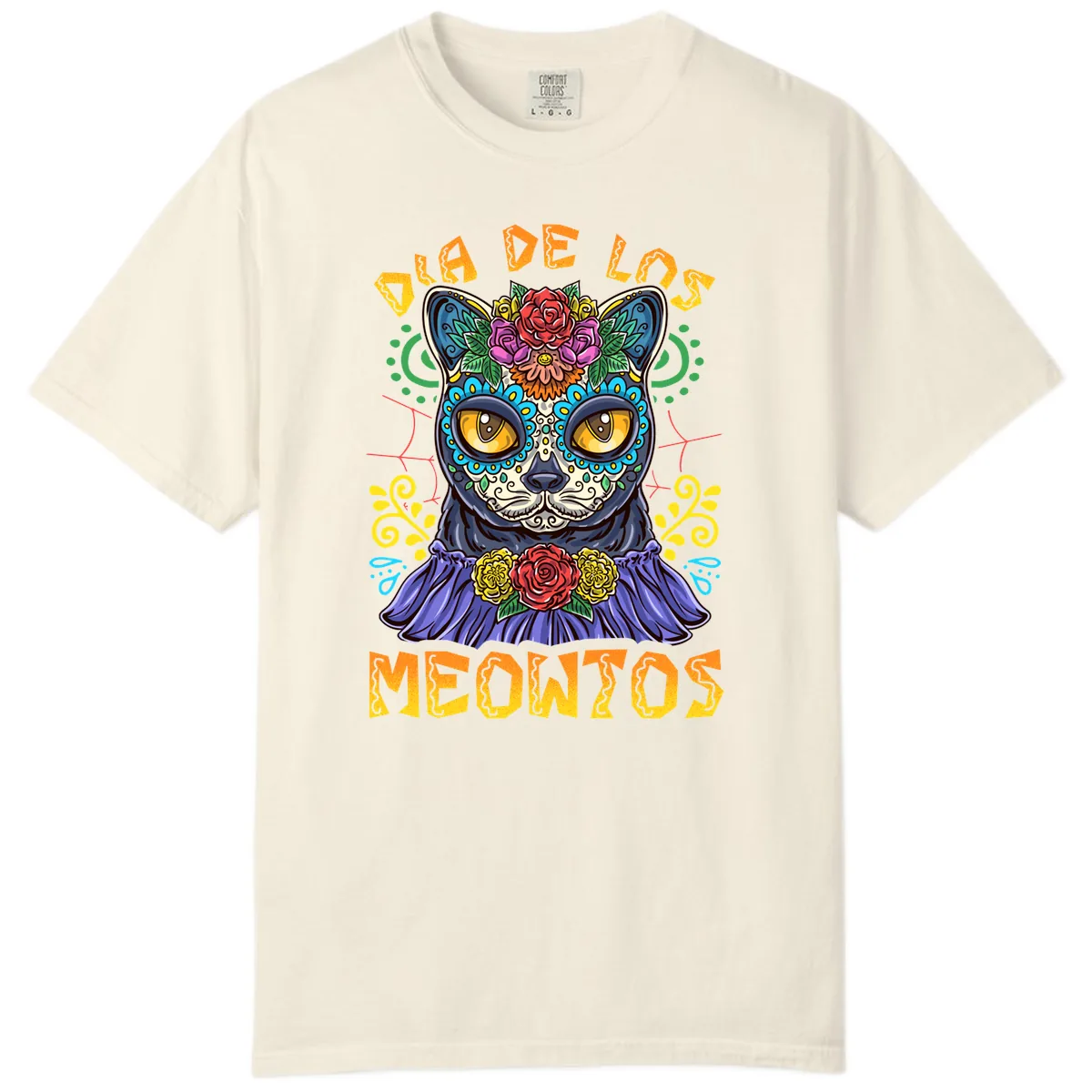Día de los Meowtos Sugar Skull Cat Comfort Color in Ivory