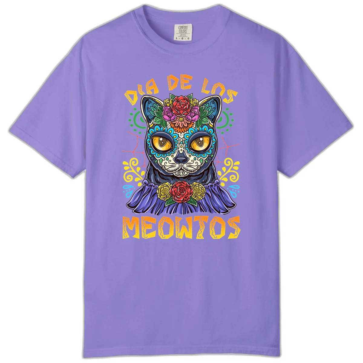Día de los Meowtos Sugar Skull Cat Comfort Color in Violet