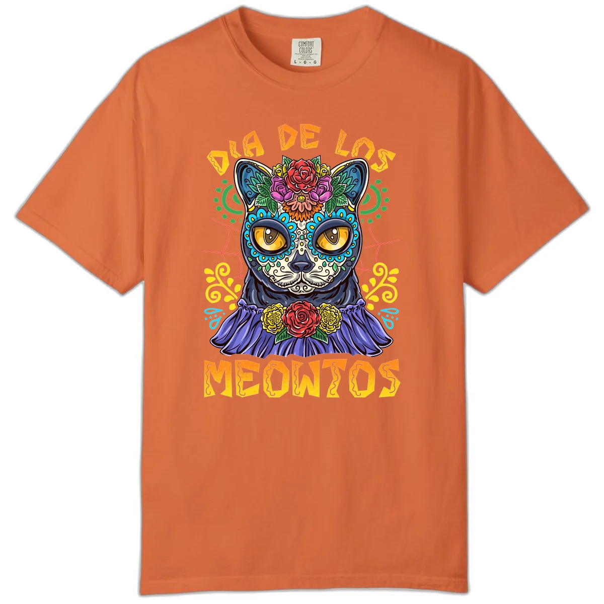 Día de los Meowtos Sugar Skull Cat Comfort Color in Burnt Orange
