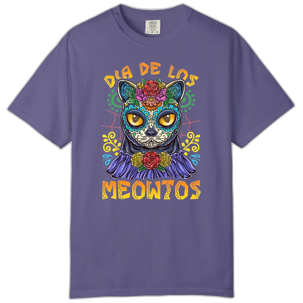 Día de los Meowtos Sugar Skull Cat Comfort Color in Grape