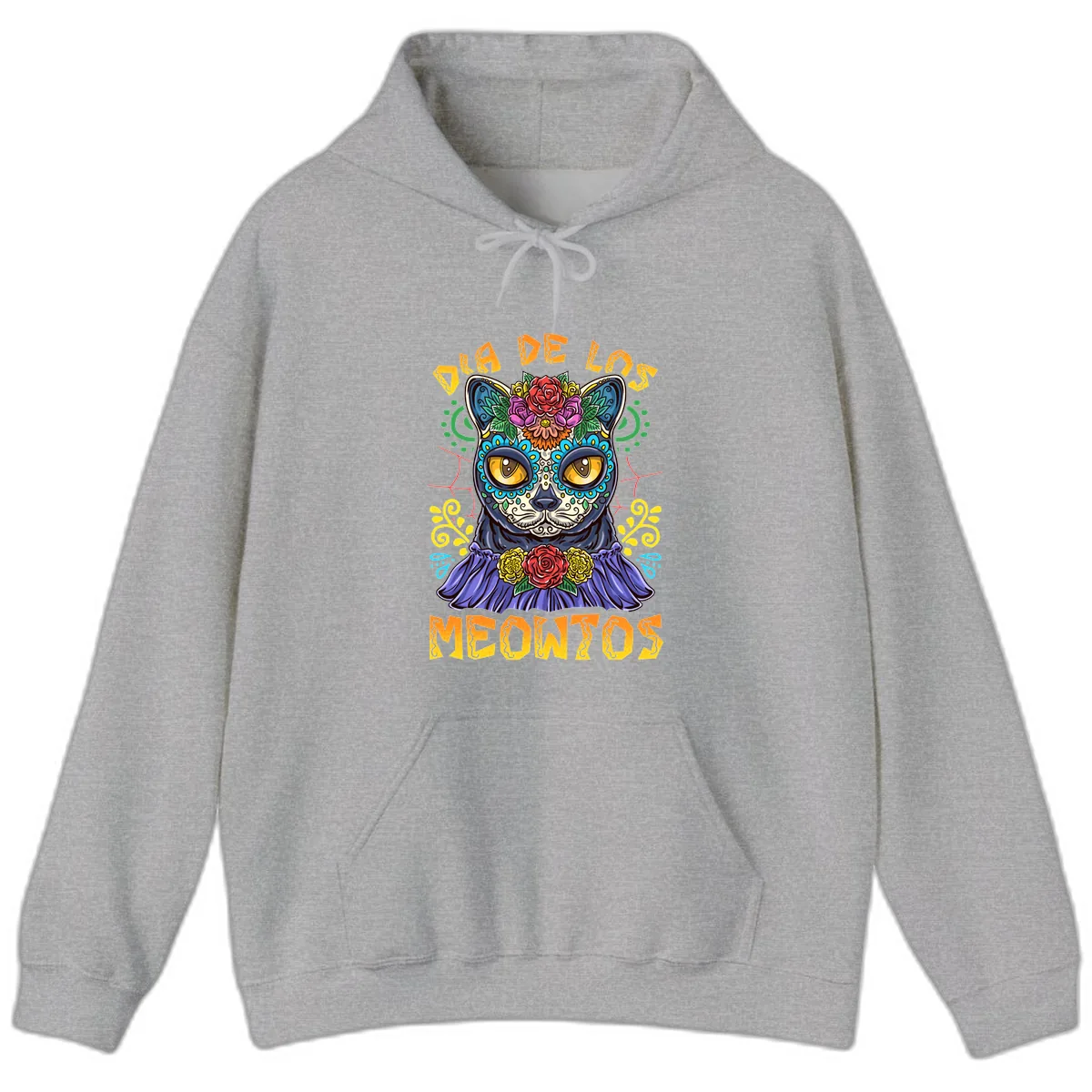 Día de los Meowtos Sugar Skull Cat Hoodie in Sport Grey