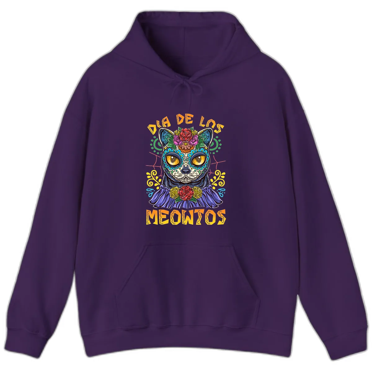 Día de los Meowtos Sugar Skull Cat Hoodie in Purple