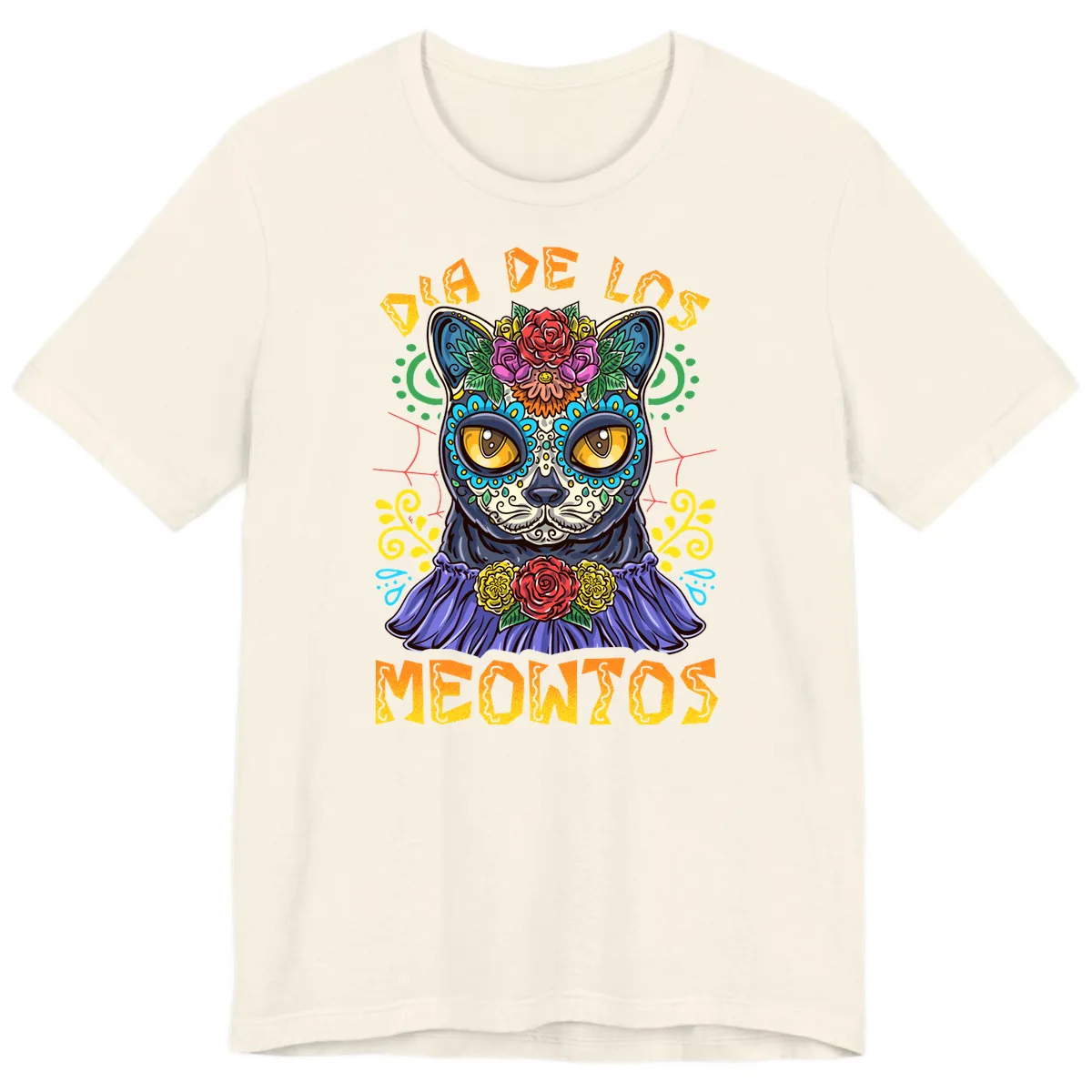 Día de los Meowtos Sugar Skull Cat Premium T-Shirt in Natural
