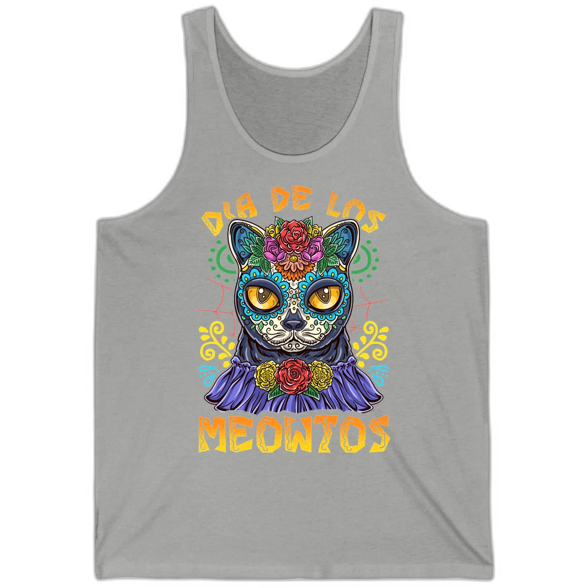 Día de los Meowtos Sugar Skull Cat Tank in Athletic Heather