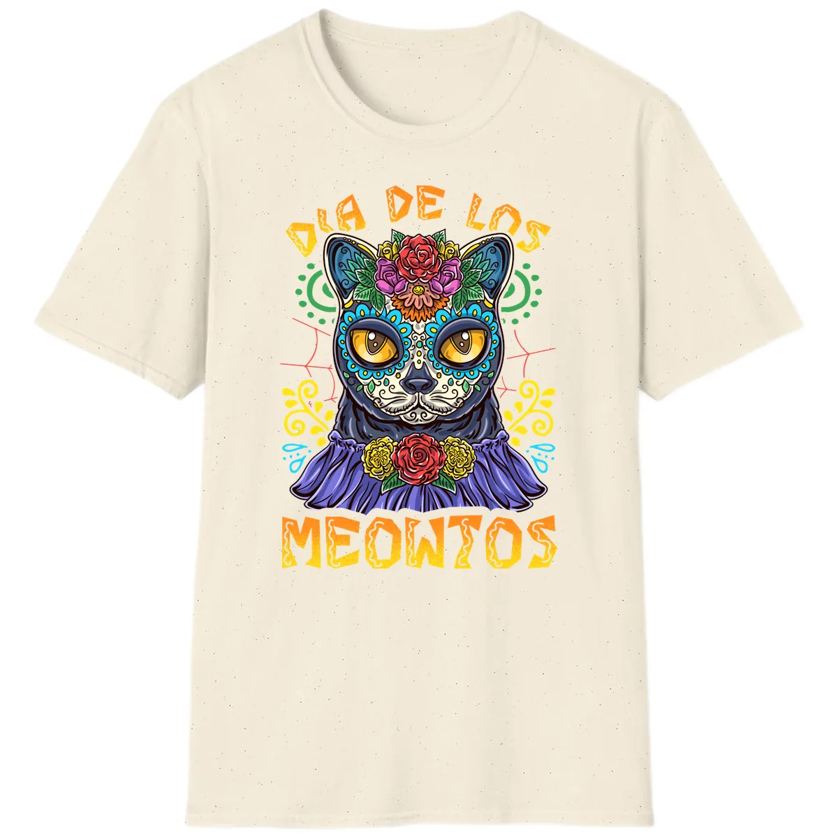 Día de los Meowtos Sugar Skull Cat T-Shirt in Natural