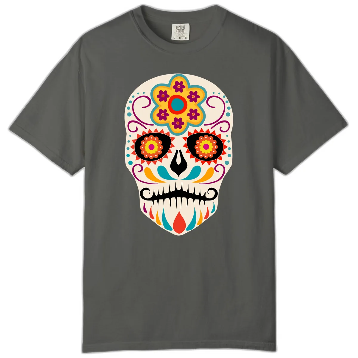Vibrant Sugar Skull Calavera with Floral Crown Comfort Color in Pepper