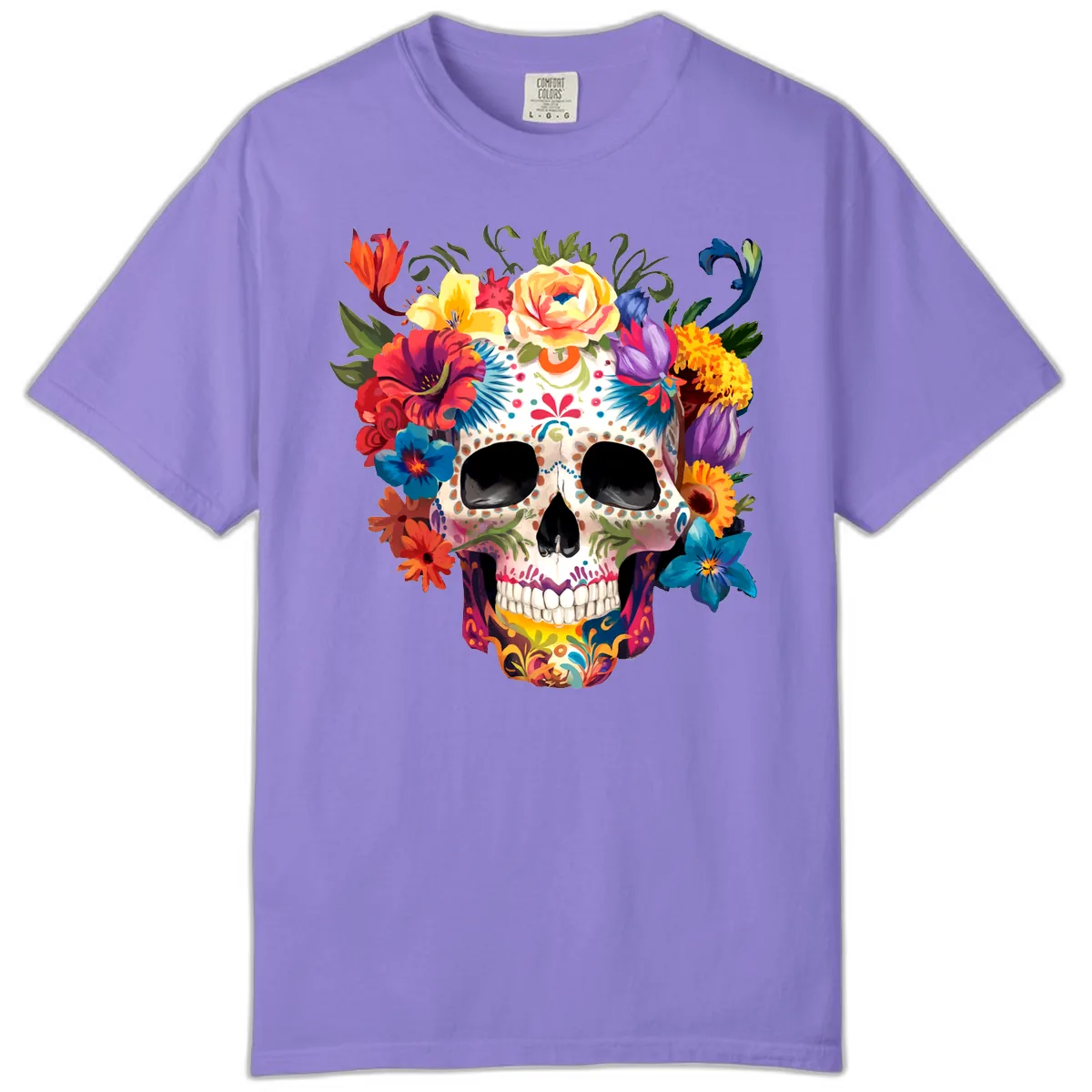 Vibrant Floral Crown Calavera Sugar Skull Comfort Color in Violet