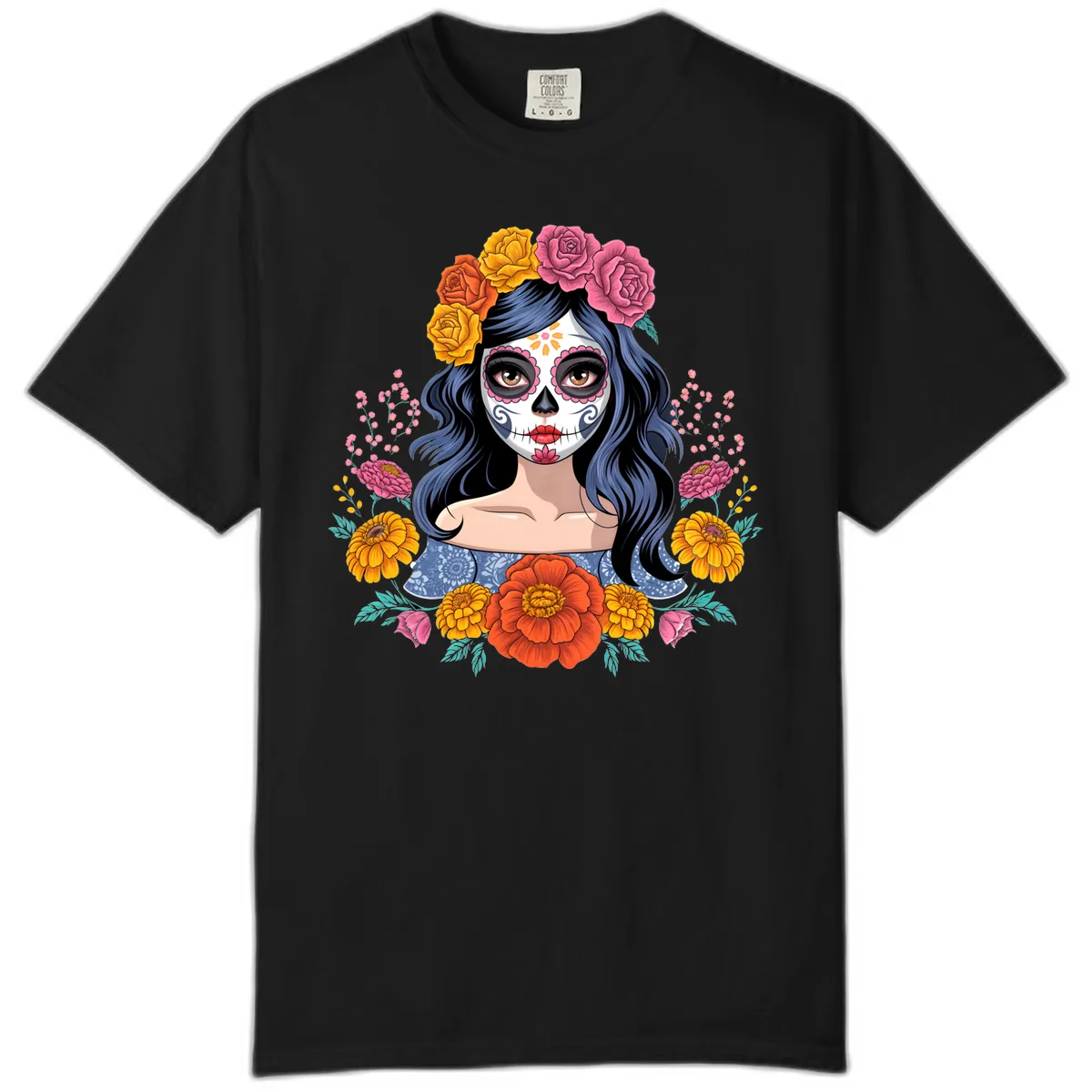 Floral Crown Calavera Portrait Comfort Color in Black