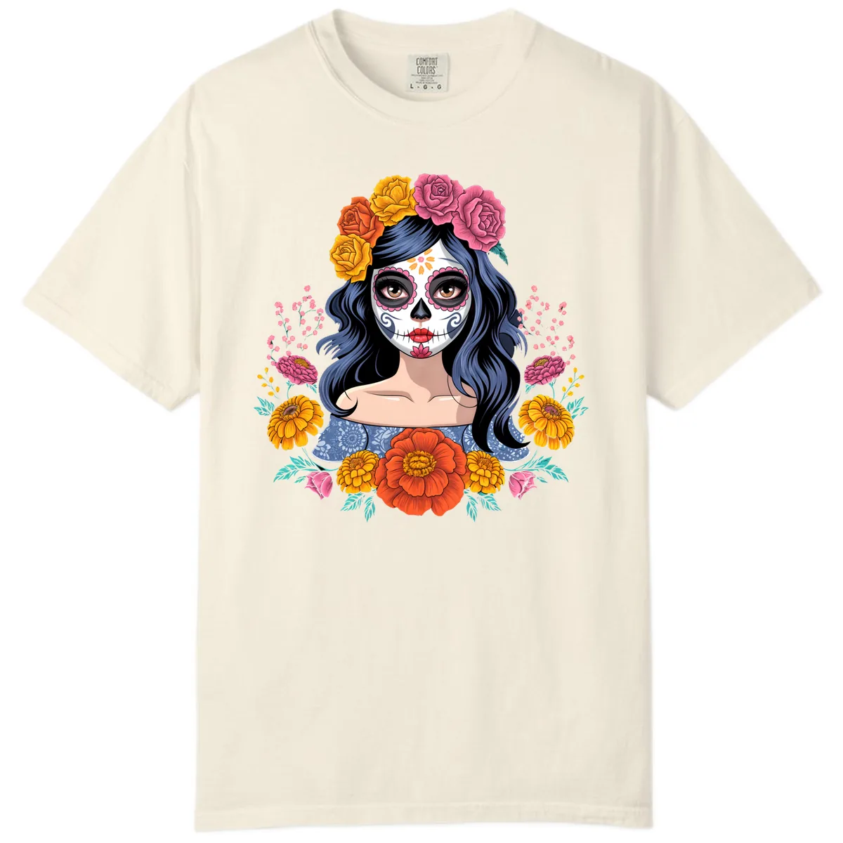 Floral Crown Calavera Portrait Comfort Color in Ivory