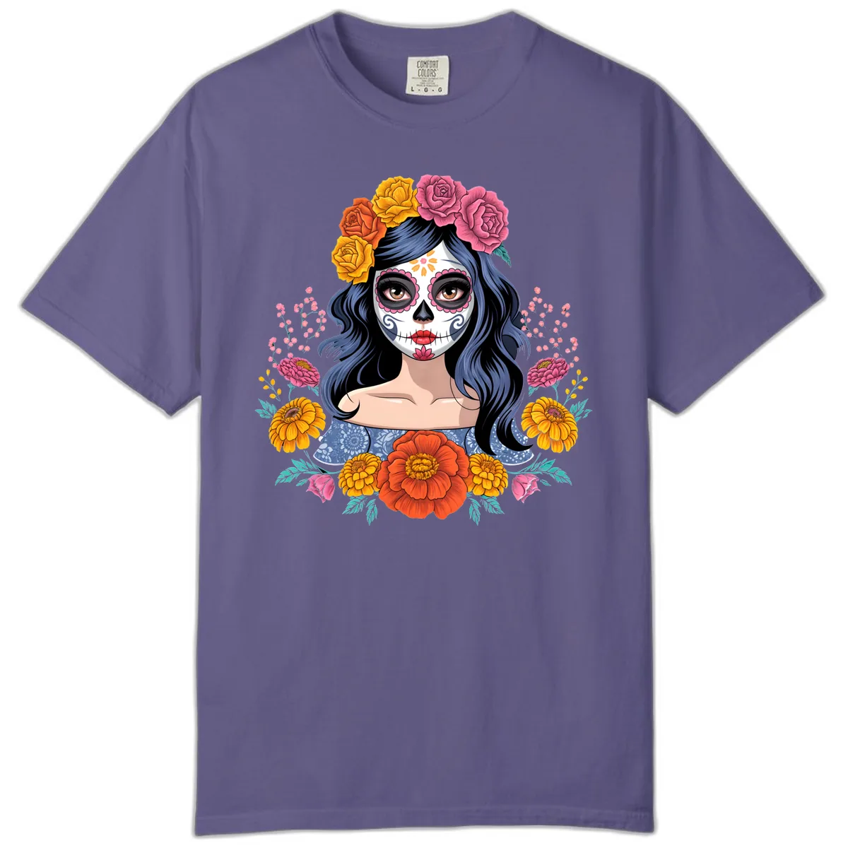 Floral Crown Calavera Portrait Comfort Color in Grape