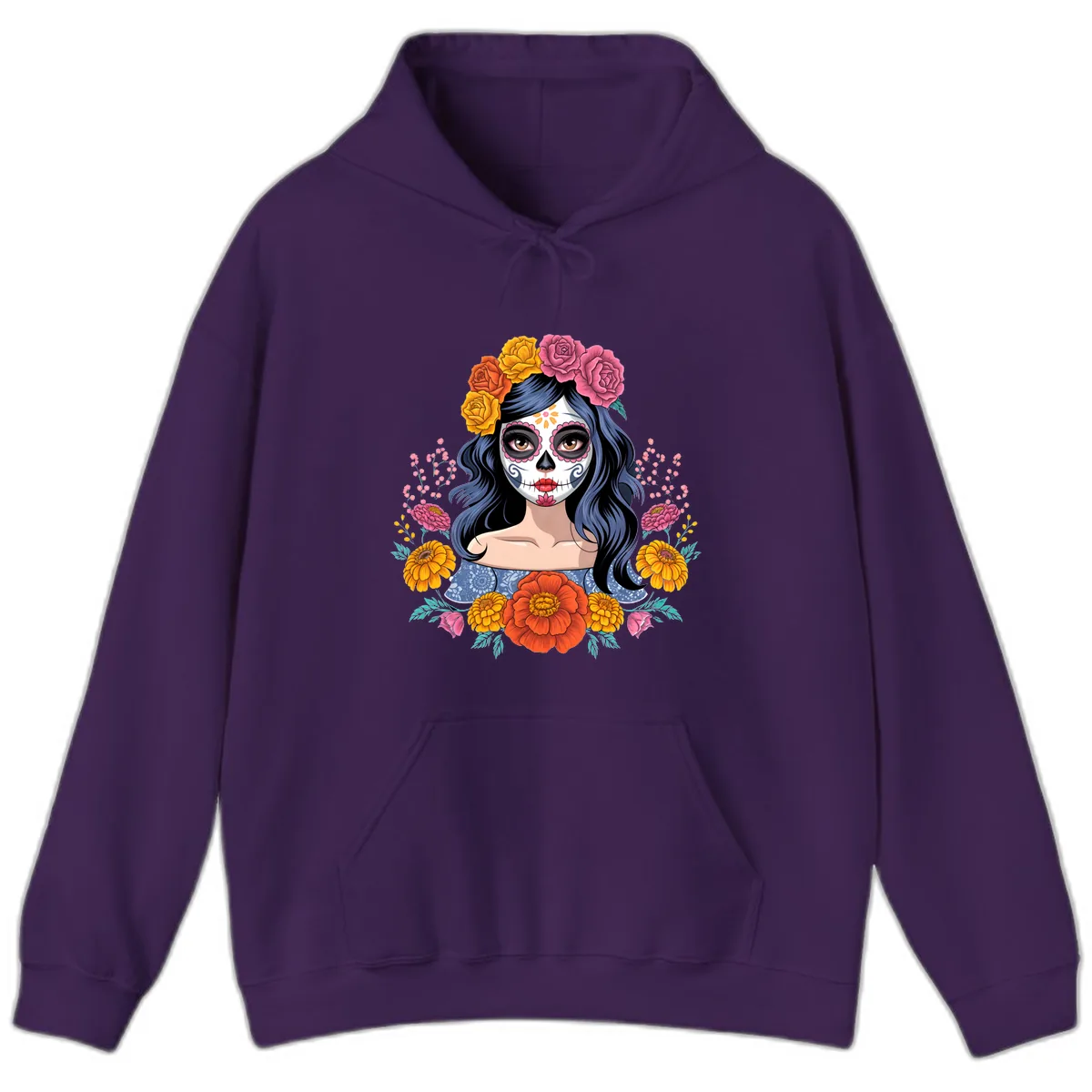 Floral Crown Calavera Portrait Hoodie in Purple