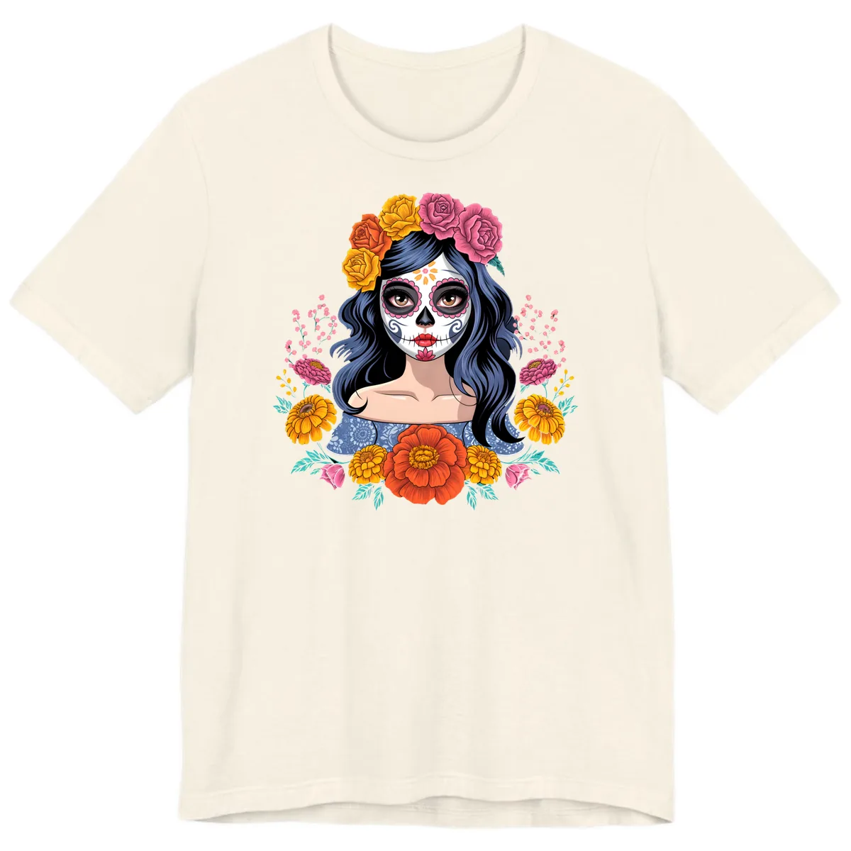 Floral Crown Calavera Portrait Premium T-Shirt in Natural