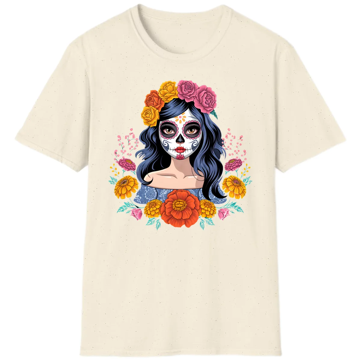 Floral Crown Calavera Portrait T-Shirt in Natural