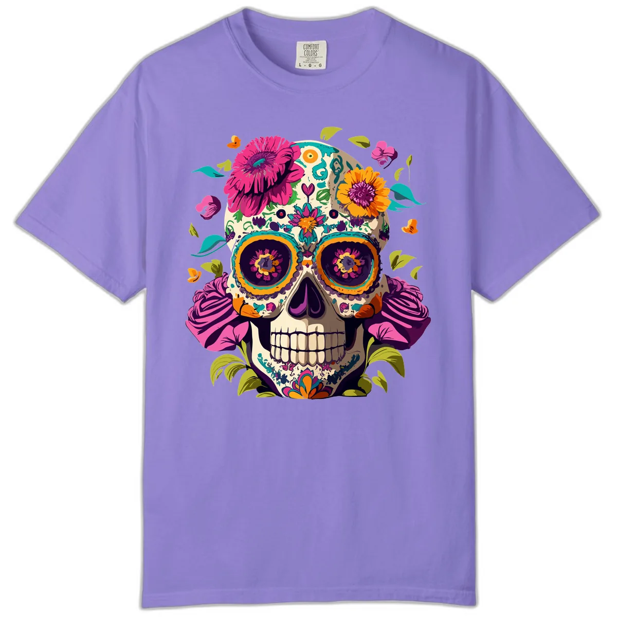 Vibrant Calavera Floral Sugar Skull Comfort Color in Violet