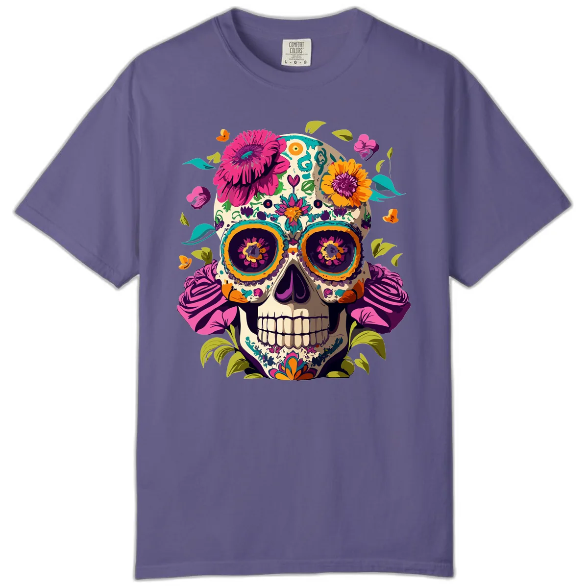 Vibrant Calavera Floral Sugar Skull Comfort Color in Grape