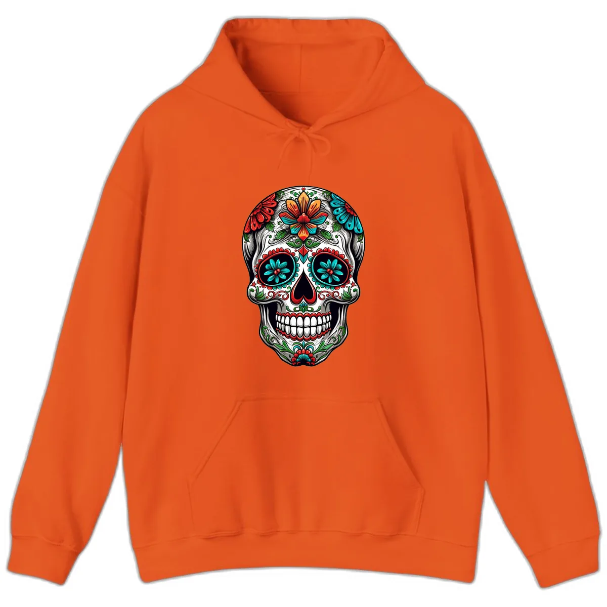 Vibrant Floral Calavera Day of the Dead Skull Hoodie in Orange