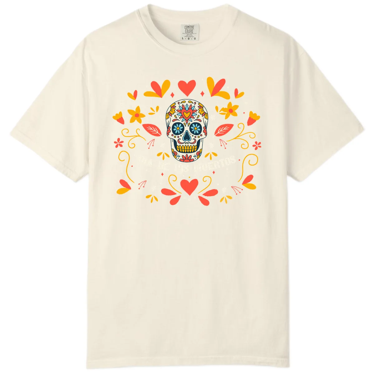 Día de los Muertos Sugar Skull Floral Frame Comfort Color in Ivory