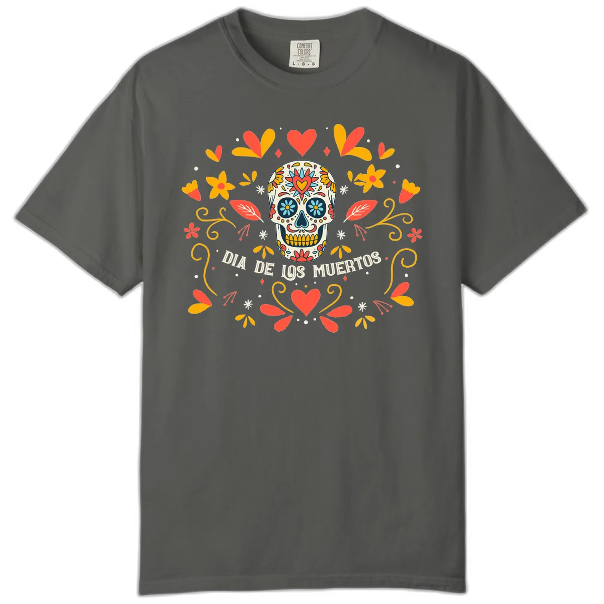 Día de los Muertos Sugar Skull Floral Frame Comfort Color in Pepper