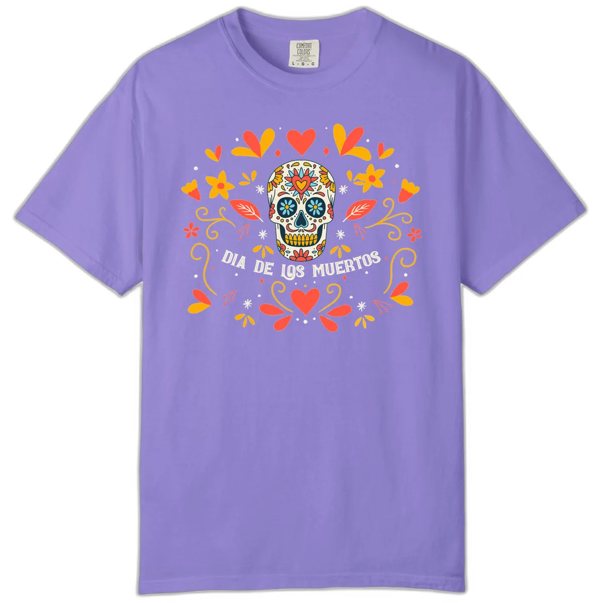 Día de los Muertos Sugar Skull Floral Frame Comfort Color in Violet