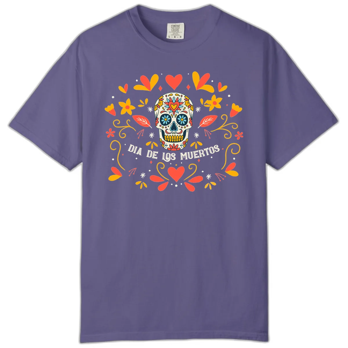 Día de los Muertos Sugar Skull Floral Frame Comfort Color in Grape