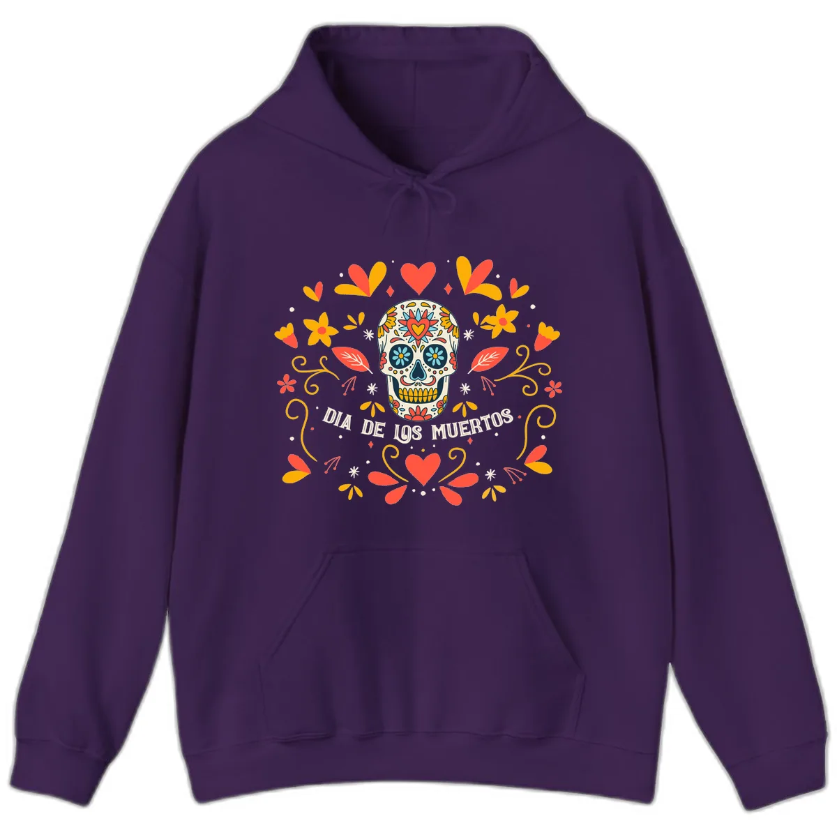 Día de los Muertos Sugar Skull Floral Frame Hoodie in Purple