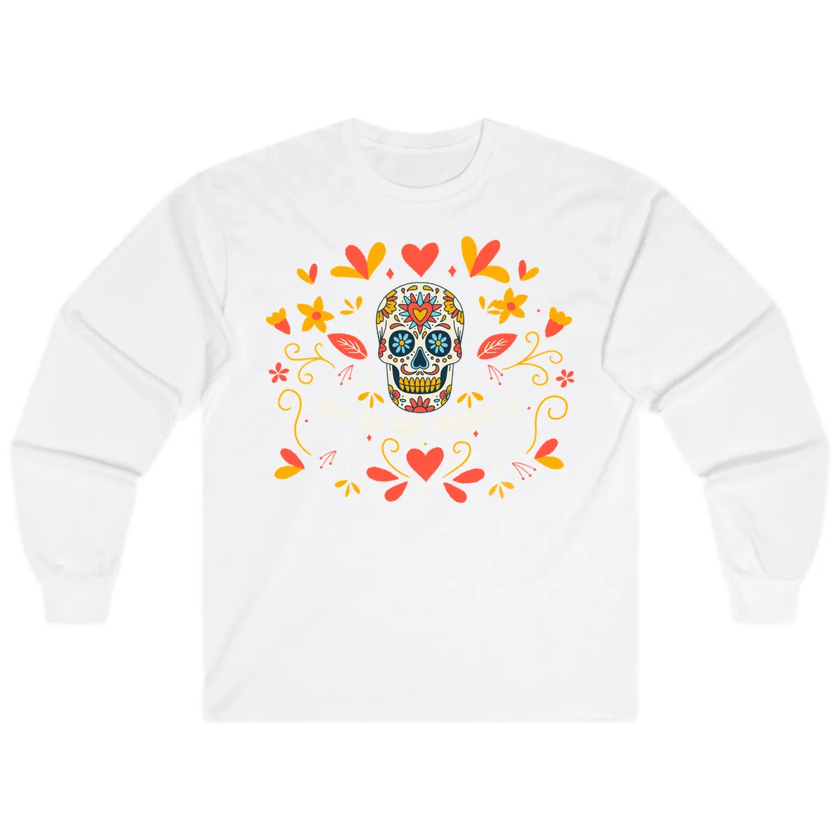 Día de los Muertos Sugar Skull Floral Frame Long Sleeve in White