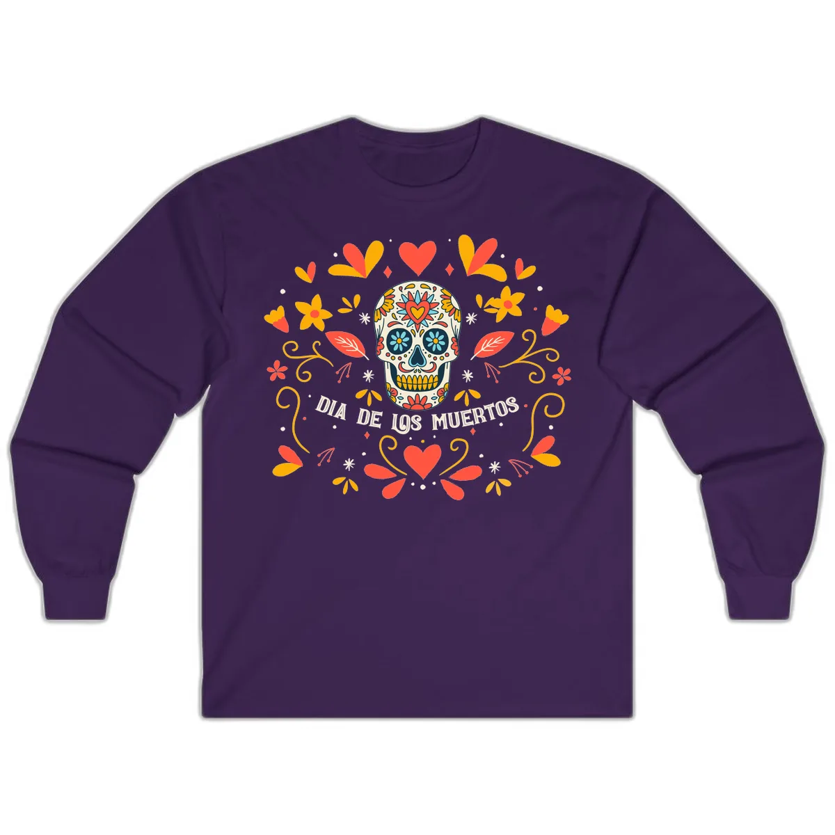 Día de los Muertos Sugar Skull Floral Frame Long Sleeve in Purple