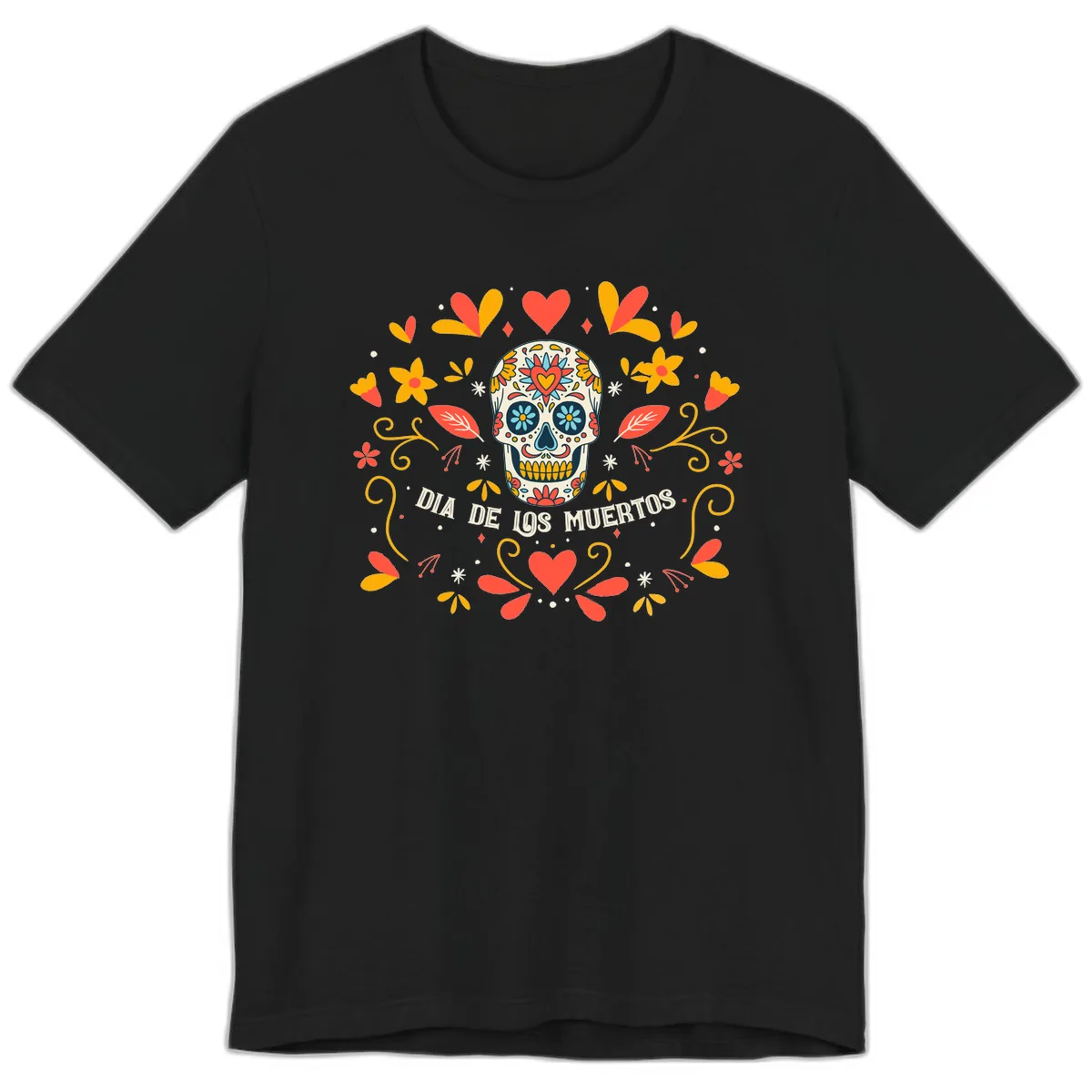 Día de los Muertos Sugar Skull Floral Frame Premium T-Shirt in Black