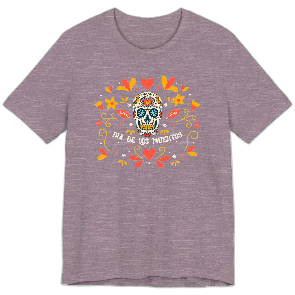 Día de los Muertos Sugar Skull Floral Frame Premium T-Shirt in Heather Purple