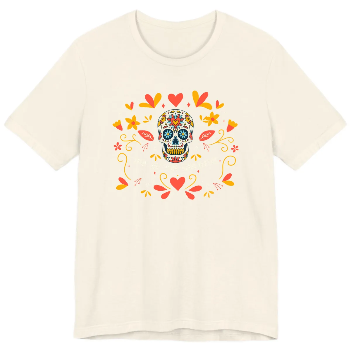Día de los Muertos Sugar Skull Floral Frame Premium T-Shirt in Natural