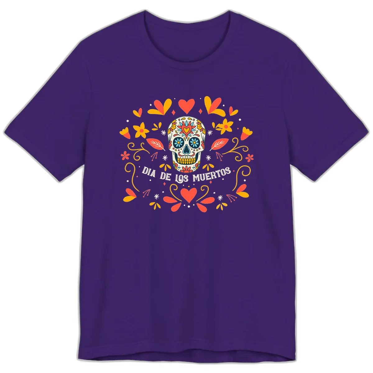 Día de los Muertos Sugar Skull Floral Frame Premium T-Shirt in Team Purple