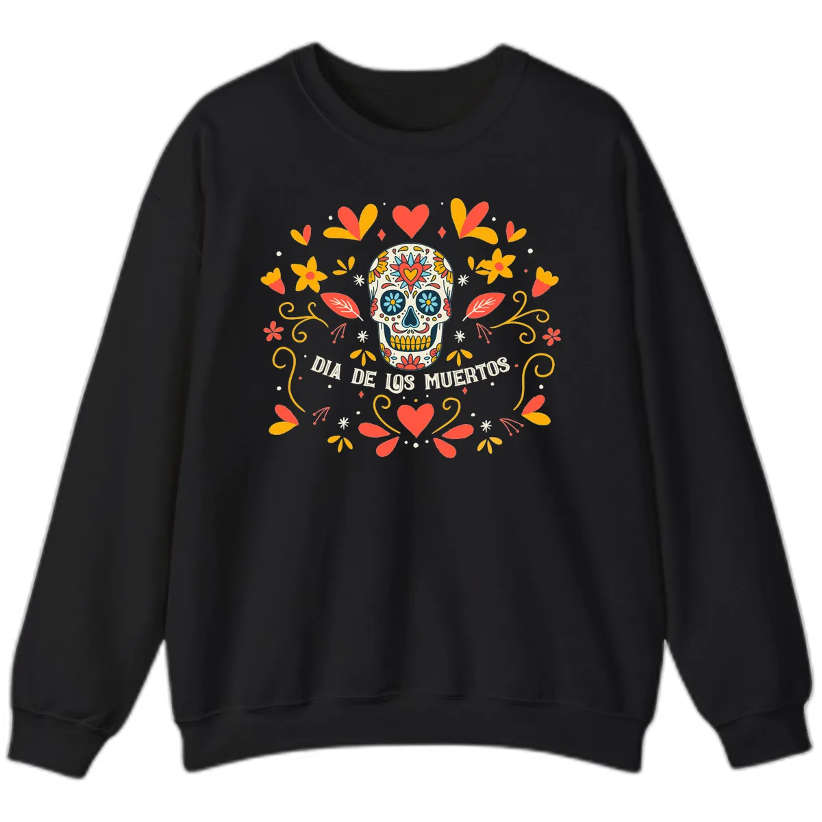 Día de los Muertos Sugar Skull Floral Frame Sweatshirt in Black
