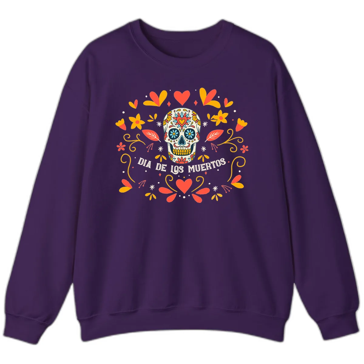 Día de los Muertos Sugar Skull Floral Frame Sweatshirt in Purple