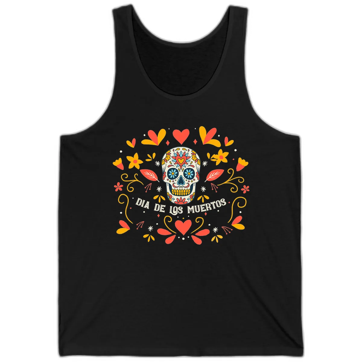 Día de los Muertos Sugar Skull Floral Frame Tank in Black